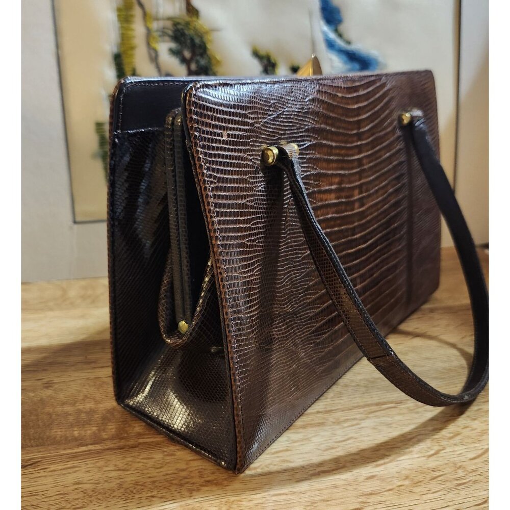 Reptile Leather '50s Bellestone Vintage Handbag Brown  Alligator Crocodile - Picture 5 of 16